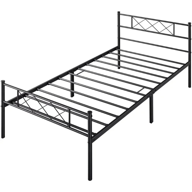 SMILE MART X-Design Headboard & Footboard Metal Twin Bed Frame Black 78" L 41" W 35" H Bedroom Furniture US