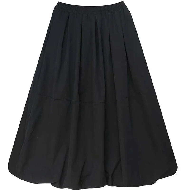 L-4XL Women's Black Long Tutu Skirt With Pockets Fashion High Waist A-Line Maxi Skirts Womens Loose Casual Pleated Skirt C419