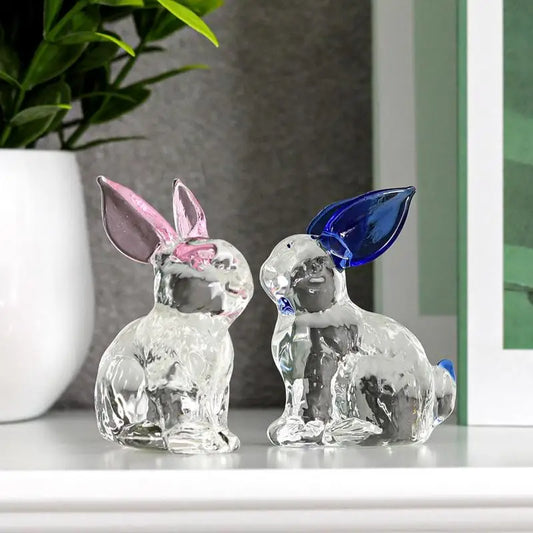 Crystal Glass Rabbit Statue Spring Festival Mascot Easter Bunny Animal Figurines Ornaments For Home Living Room Office Table