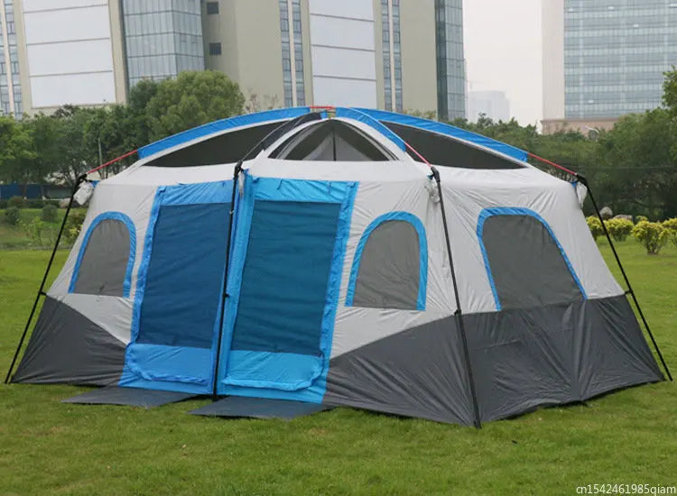 6-12Persons 2Rooms Large Space Tent Glamping Tourist Outdoor Camping Family Travel Anti-storm Suncreen Luxury UV 50+ Beach Play