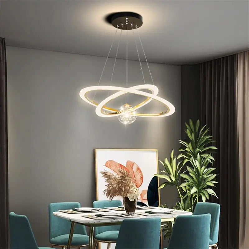 Remote Dimming Modern Chandeliers For Living Room Dining Bedroom Pendant Lamps Gypsophila Decor Lustre Round Rings Droppshiping