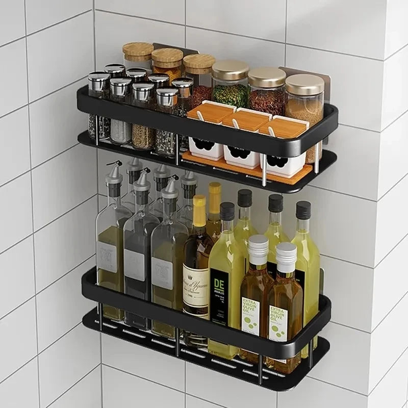 Punch-free Bathroom Shelf Shelves Wall Mounted Shampoo Storage Rack For Kitchen Holder Square Aluminum Bath Organizer Accessorie