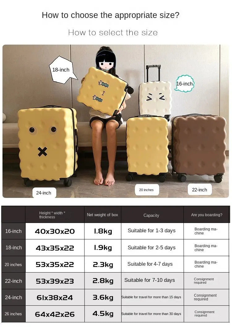 Cookie Suitcase Girl Small Size Luggage Lightweight Children's Suitcase on Wheels Cute Password Trolley Bags Students