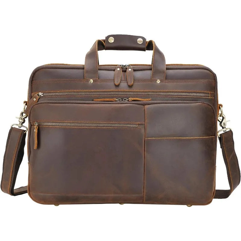 Grain Leather Briefcase For Men Business Travel Case Messenger Bag