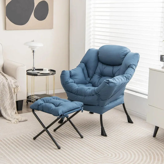 Lazy Chair with Ottoman, Accent Sofa Chair with Folding Footrest, Side Storage Pocket, Upholstered Leisure Lounge Armchair with