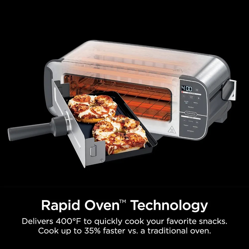 2-in-1 Flip Toaster, 2-Slice Capacity, Compact Toaster Oven, Snack Maker, Reheat, Defrost, 1500 Watts, Stainless Steel