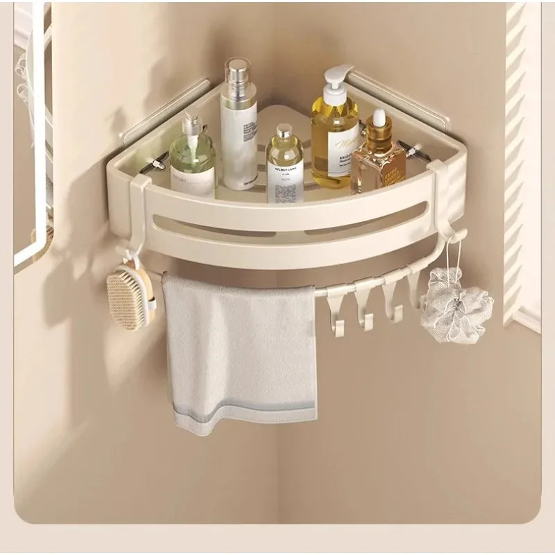 Bathroom Shelf  Aluminum Alloy Shampoo Rack Wall Corner Shelf Makeup Storage Organizer Sticker Installation Bathroom Accessories