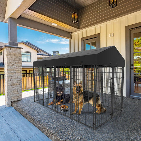 Large Dog Kennel Outdoor Dogs Welded Wire Kennels and Runs Crates for Yard with Stakes Water Proof Cover Canopy