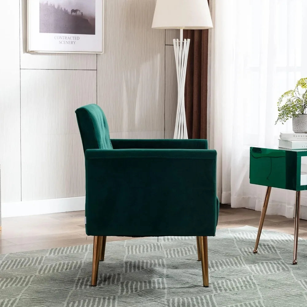 Velvet Accent Chair with Arms for Living Room, Modern Tufted Single Sofa Armchair with Gold Metal Legs Upholstered Reading