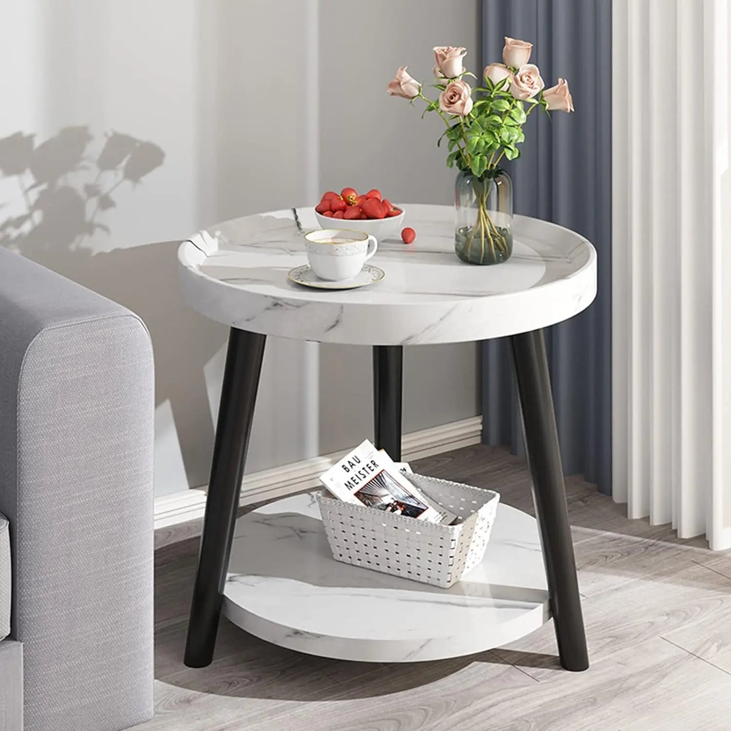 Nordic Luxury Coffee Table Modern Round Double Small Side Table Movable Small Round Table Apartment Living Room Sofa Side Table