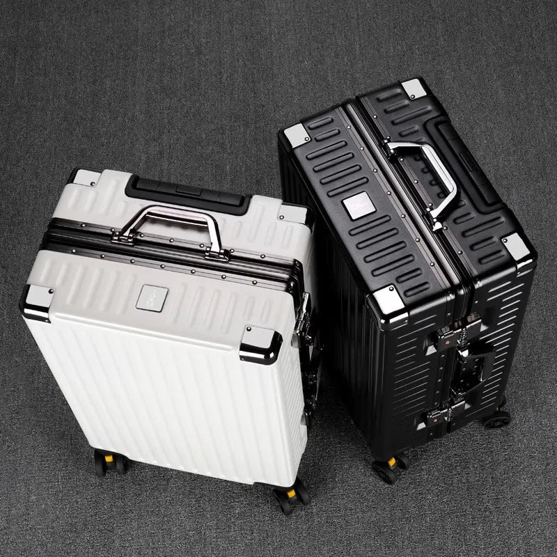 Suitcase Aluminum Frame Rolling Luggage PC Waterproof Cabin Carry-on Suitcases Bag Can Sit Unisex Password Trolley Travel Bag