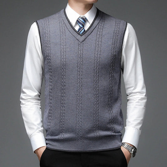 Jacquard V Neck Sleeveless Vest For Mens Fashion Casual Plaid Shirt Sleeveless Sweater Waistcoat Knitwear Korean Fashion Jumpers