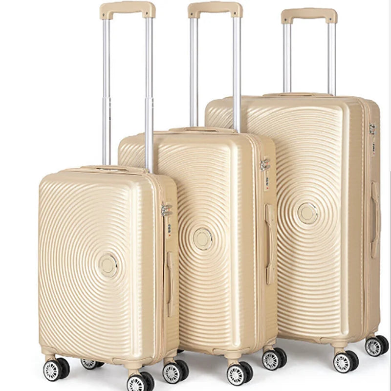 ABS Luggage Case Customs Lock Travel Suitcase 3pcs Set Champagne Color Cabin Pink Valise Cabine Bag