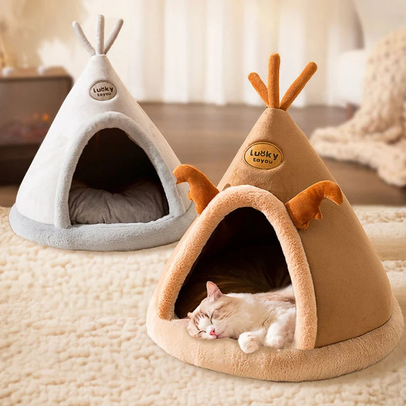 2023 New Pet Tent House Cat Bed Warm Winter Cat Dog House Deep Sleep For Puppy Cat Indoor Outdoor Tent With Cushion Pet Supplies