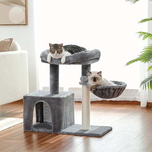 Cat Tree Small Cat Tower Cat Condo for Indoor Cats with Sisal Covered Scratching Post, Deep Hammock for Kittens and Small Cats