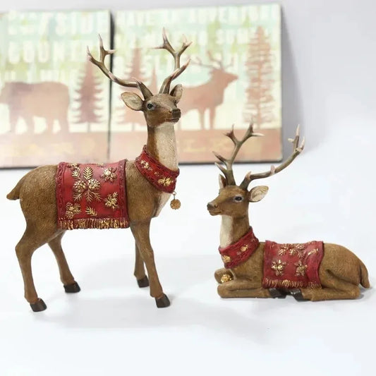 Gold Deer Statue Reindeer Figurines Resin Elk Sculpture Living Room Luxury Home Decor Christmas Decoration Tabletop Ornaments