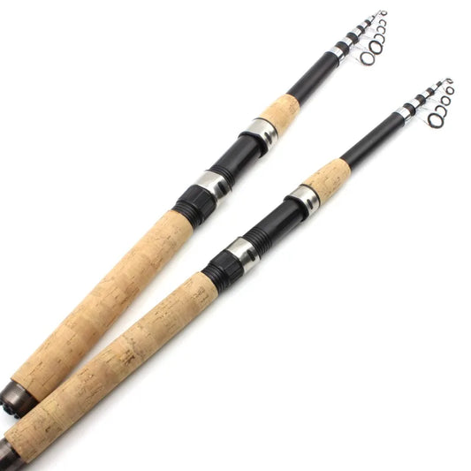 2.4m Telescopic Spinning Fishing Rod Carbon Wooden Handle Carp Fishing Sea Rock Fishing Rod Test 30-150g Pole