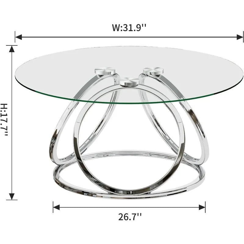 Round Coffee Table, Modern Silver Coffee Table Living Room Table with Ring-Shaped Frames, for Home&Office, Chrome Finish