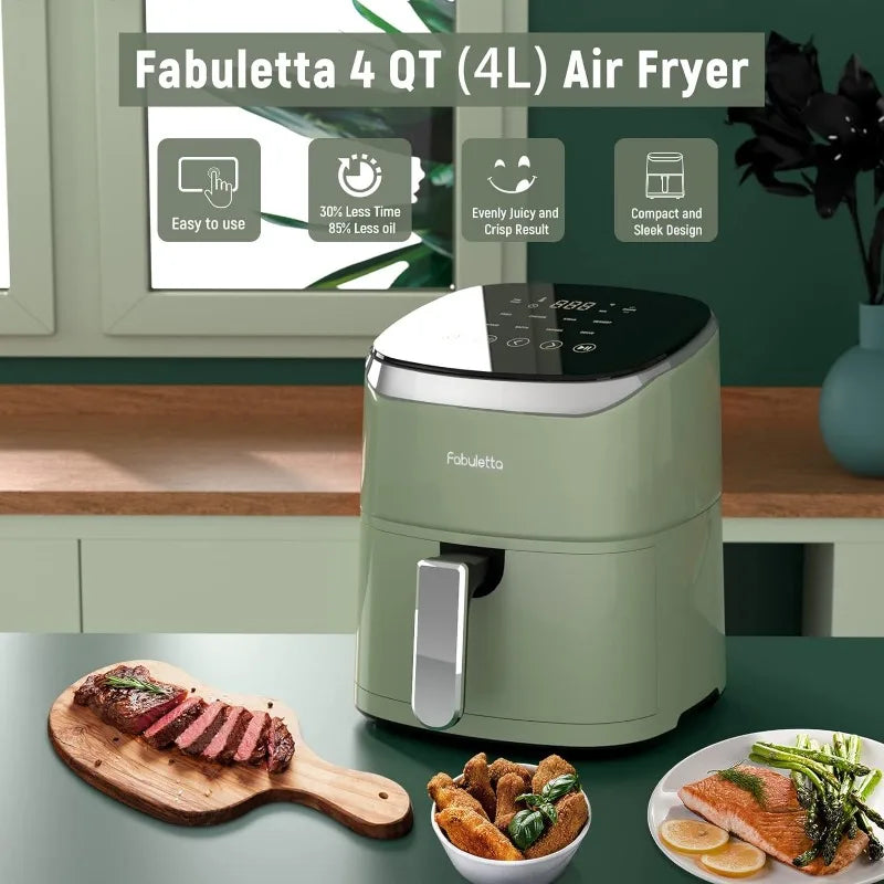 Air Fryer, Fabuletta 9 Customizable Smart Cooking Programs Compact 4QT Air Fryers, Shake Reminder, 450°F Digital Airfryer