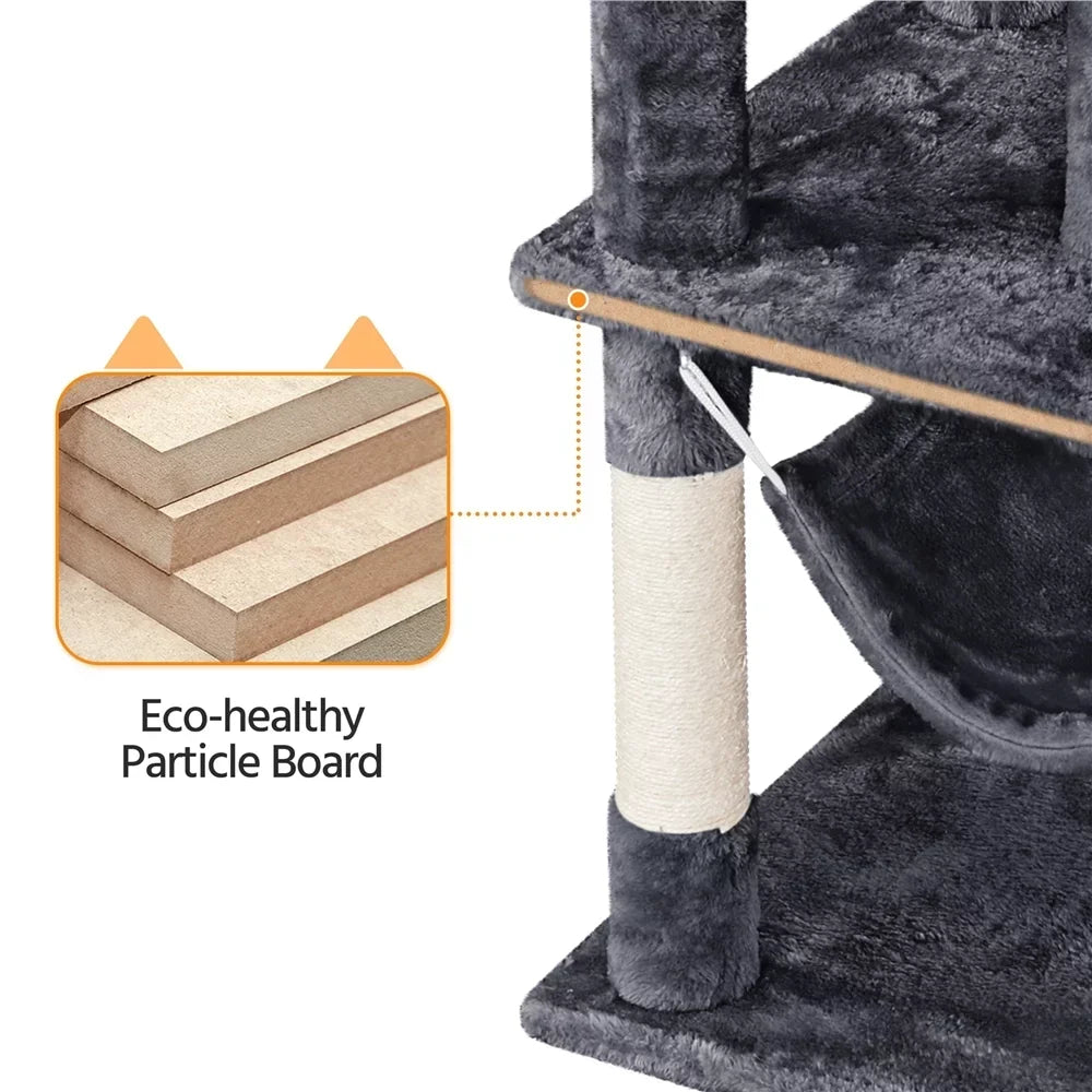 SMILE MART 67" H Multi-Level Cat Tree Tower with 2 Cat Condos & Hammock Basket, Dark Gray