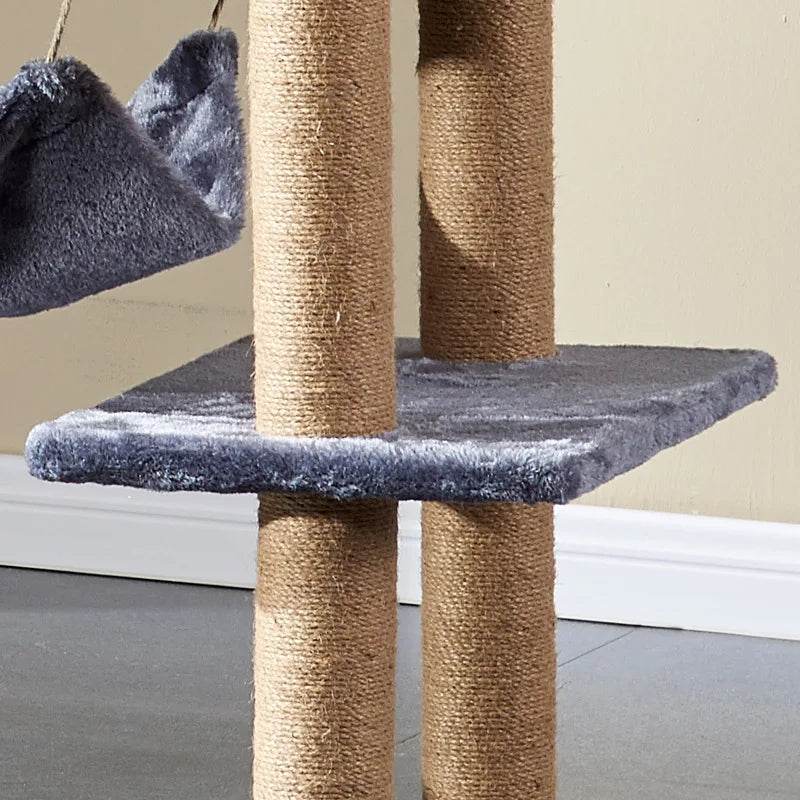 Multi-layer Cat Tree House With Swing Hammock Cat Climbing Tower Sisal Rope Cat Scratching Posts Cover Plush Cloth Cat Condos