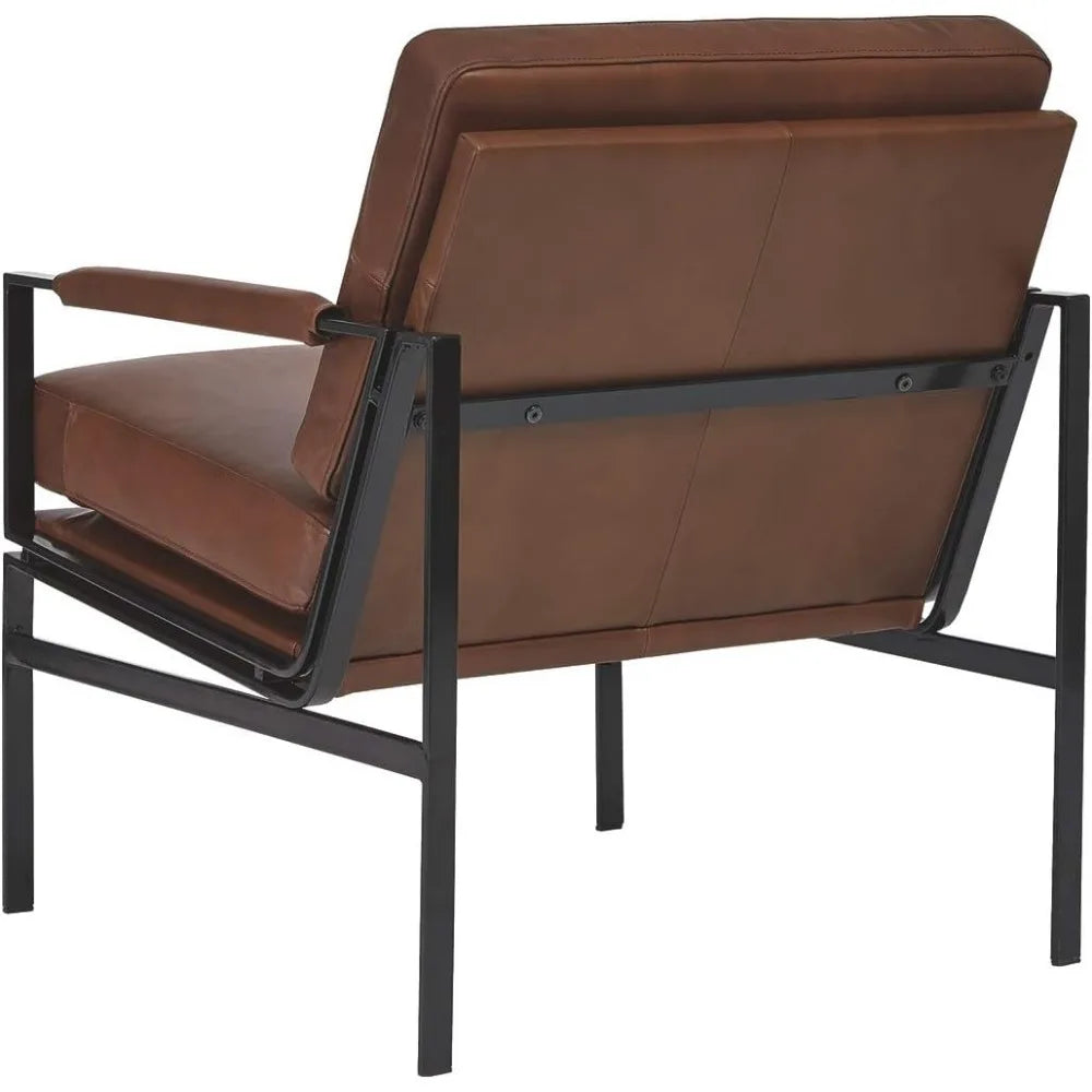 Mid-Century Modern Leather Accent Chair Living Room Chair Bed Brown Freight Free Chairs for Kitchen Relax Armchair 1-person Sofa