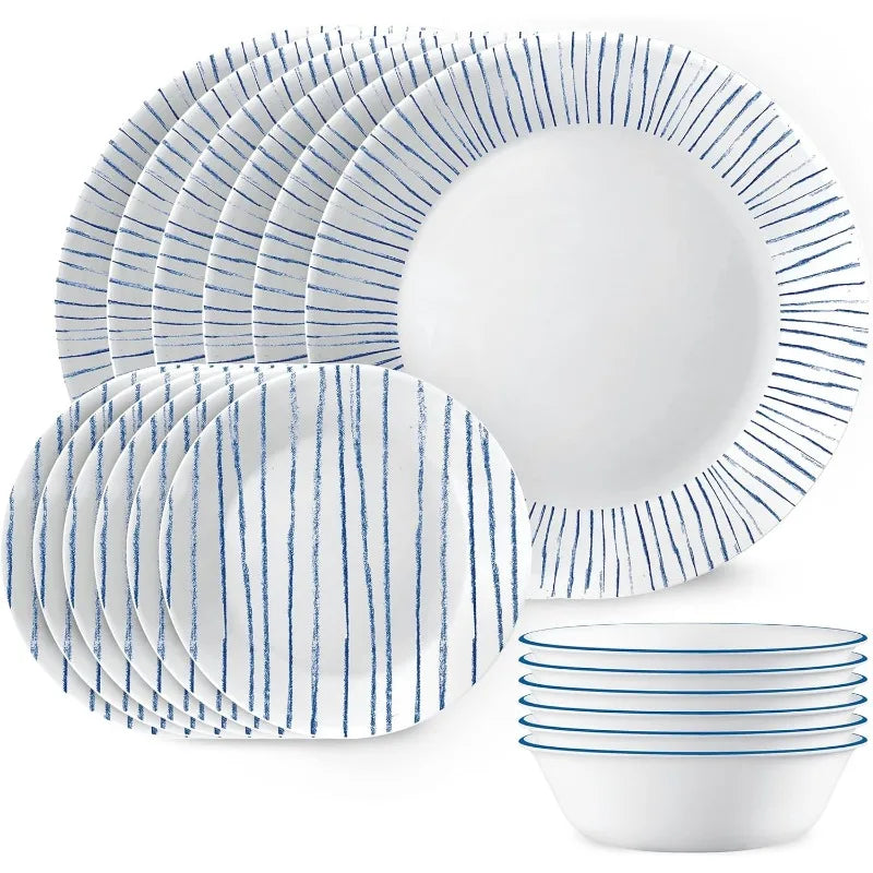 Round Dinnerware Set, Service , Lightweight Round Plates and Bowls Set, Vitrelle Triple Layer Glass,