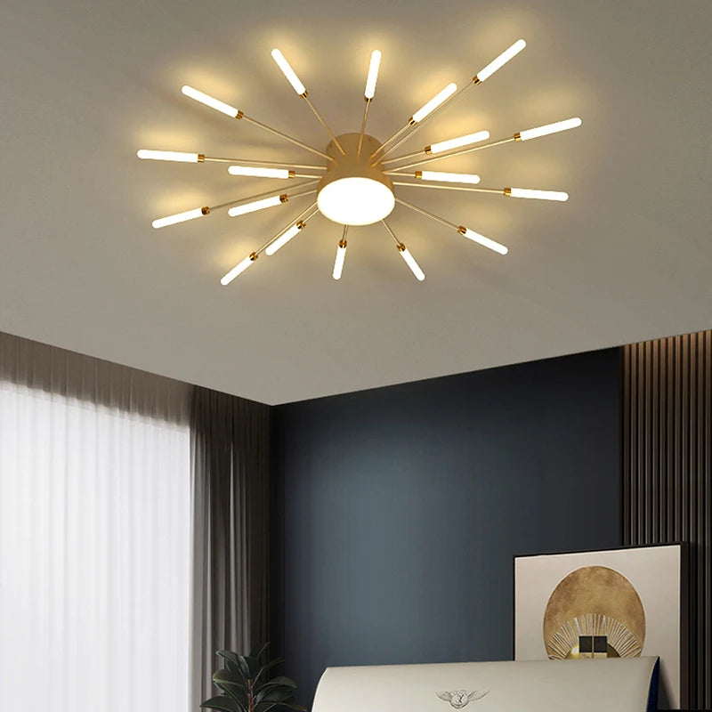 Modern LED Ceiling Light Golden Fireworks Full Star Ceiling Lights Living Room Decor Fixture Dining Room Bedroom led Lamp Lustre