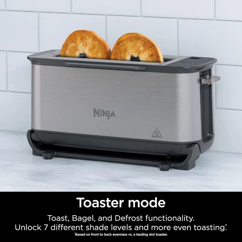 2-in-1 Flip Toaster, 2-Slice Capacity, Compact Toaster Oven, Snack Maker, Reheat, Defrost, 1500 Watts, Stainless Steel