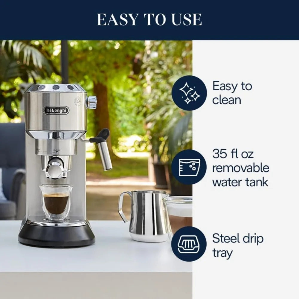 De'Longhi Dedica EC680M, Espresso Machine, Coffee and Cappucino Maker with Milk Frother, Metal