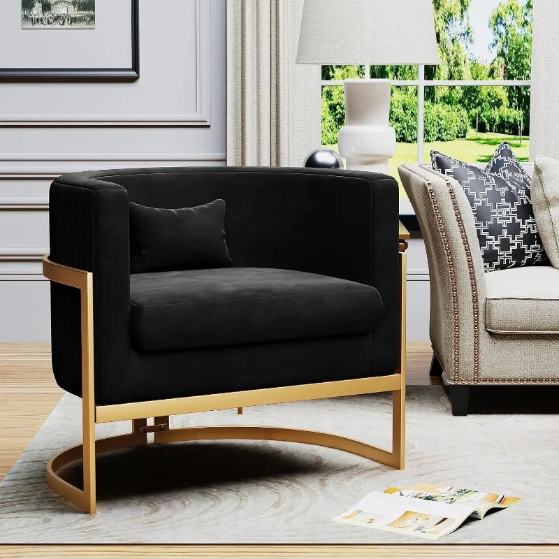 Apeaka Velvet Accent Chair Gold Modern Barrel Chair Upholstered Arm Chairs for Bedroom Living Room Sofa Chair Club Chairs Black