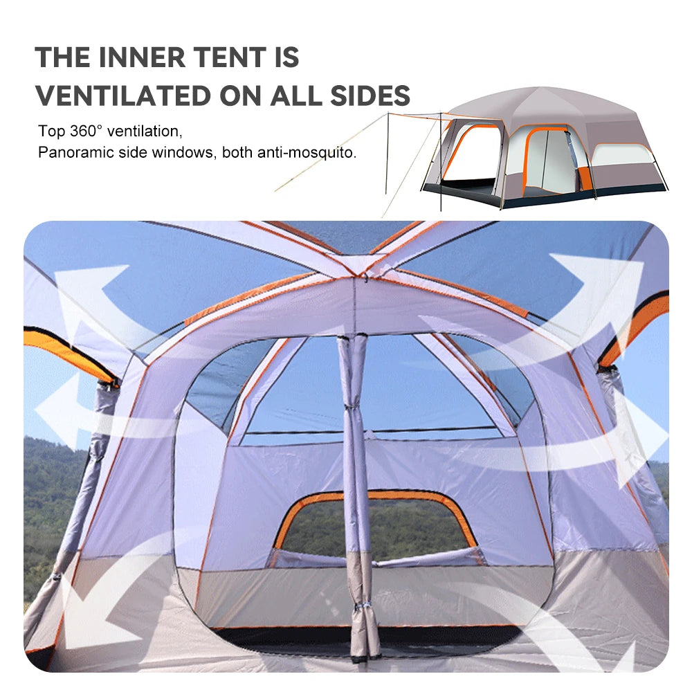 Outdoor Camping Luxury Tents Large Family Tent With Rooms 4-12 People Waterproof Two-Bedroom And One-living Room Design