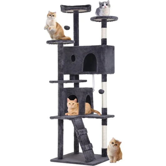 70in Multi-Level Cat Tree Tower Furniture Activity Center with Scratching Posts, Toys and Condo for Indoor Kittens, Beige