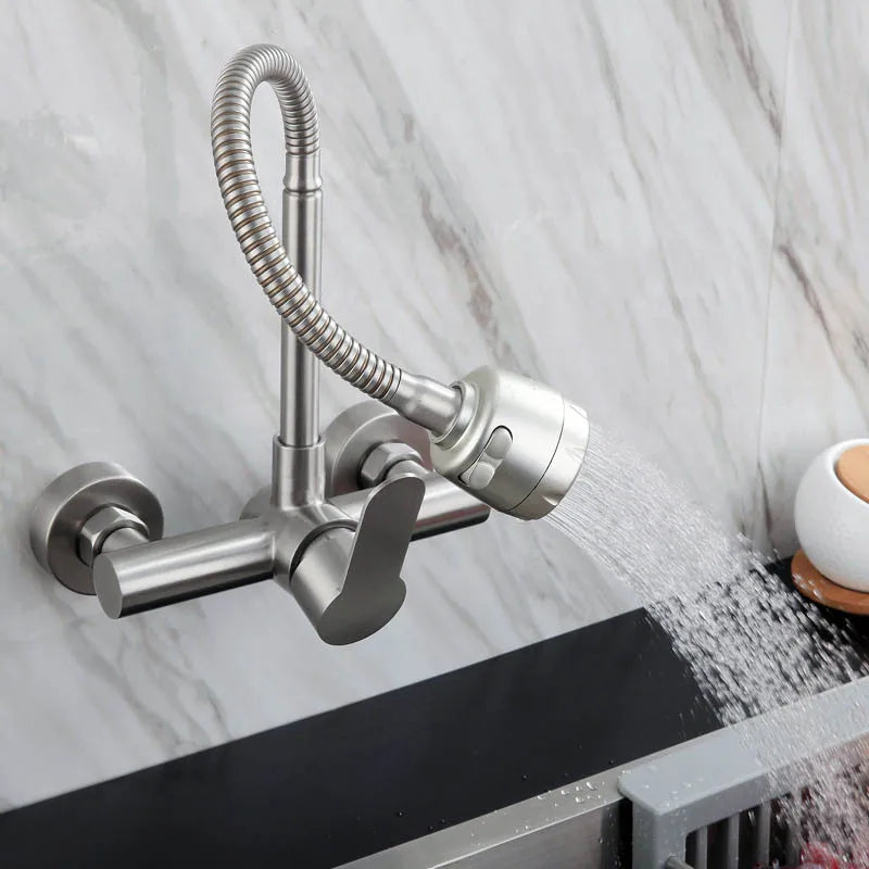 Kitchen Faucet 304 Stainless Steel Wall Mounted Tap Water Saving Bathroom Sink Cranes Gourmet Washbasin Mixing Switch