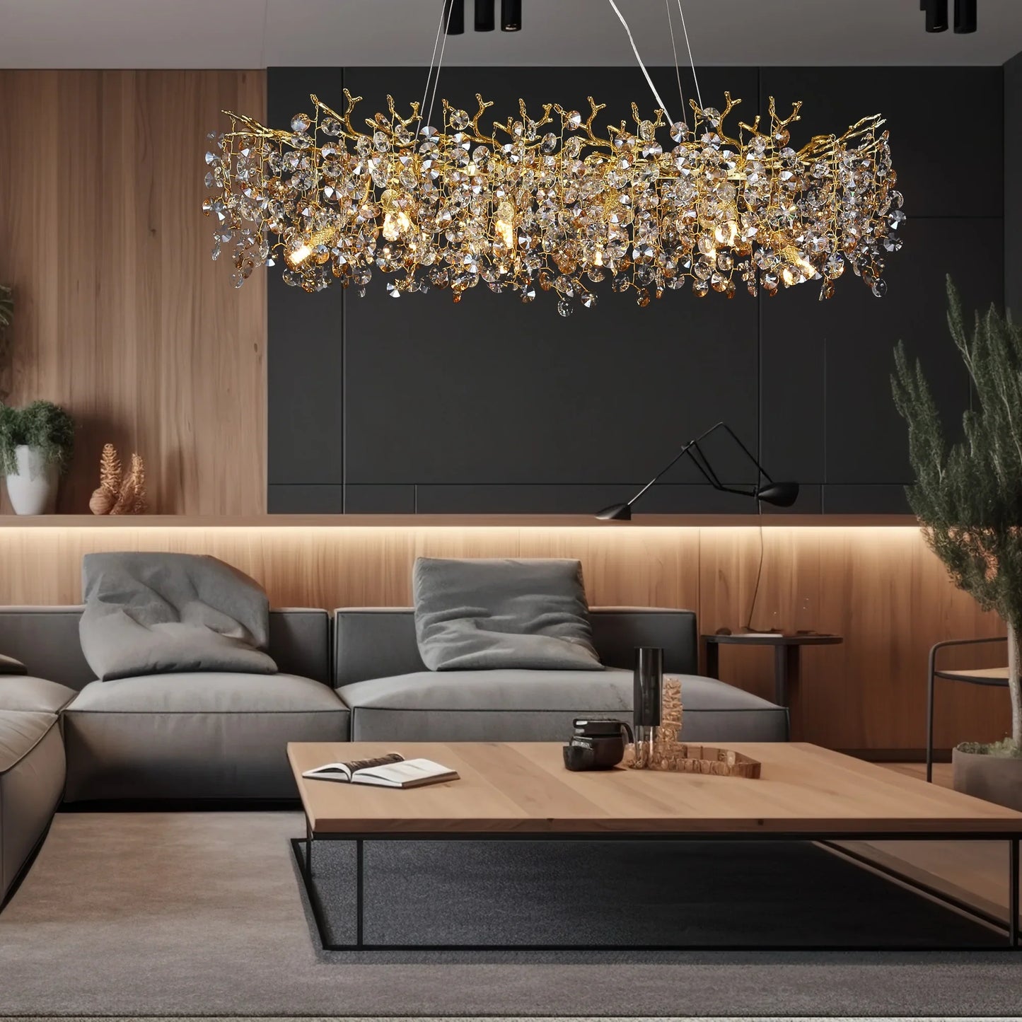 2023 Long Crystal Chandelier Dining Room Gold Restaurant Island Hanging Light Fixture Silver Nordic Led Chandelier Large