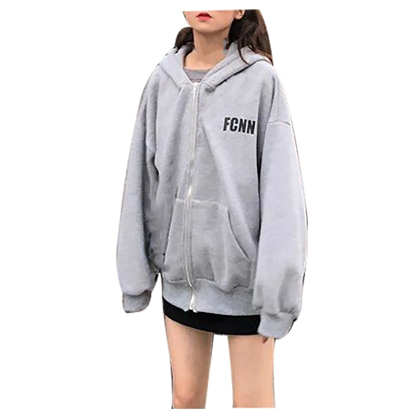 Women Spring Daily Cardigan Hooded Zip Long Sleeve Oversize Teen Girls Coat