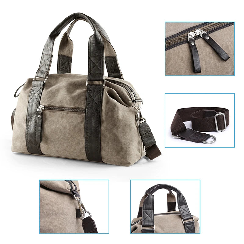 Male Canvas Crossbody Travel Luggage Bags Large Capacity Fitness Sports Portable Handbag with Anti-theft Zipper Weekend Bag