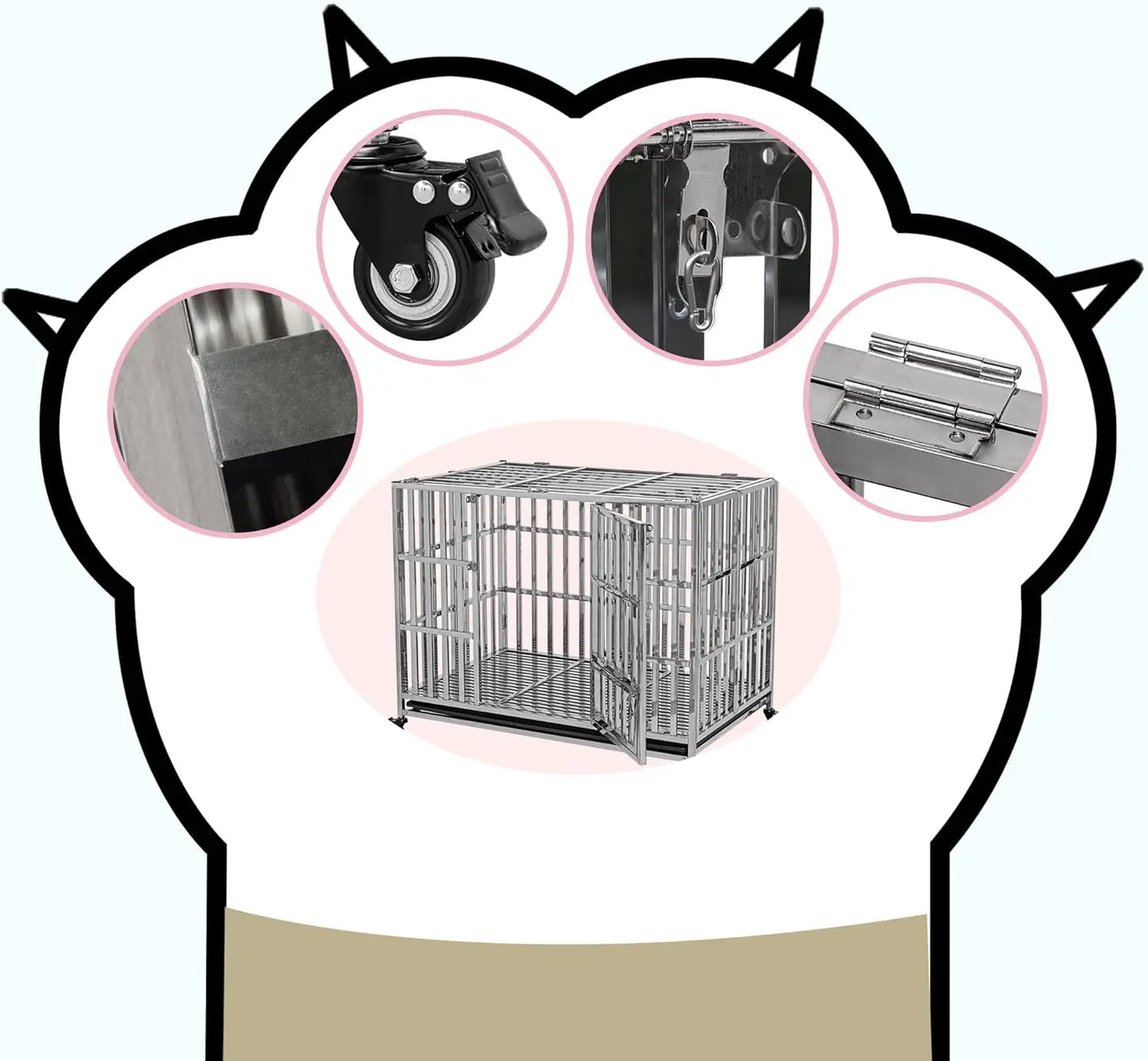 42" Stainless Steel Dog Cage & Playpen - Heavy Duty, Indoor/Outdoor Kennel Crate for Large Dogs w/Double Doors/Locks, Lo