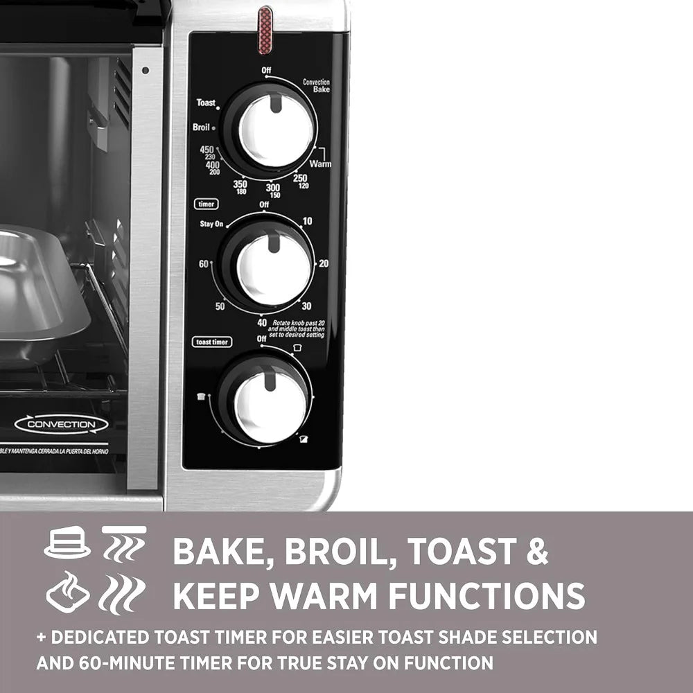 Slice Extra Wide Convection Countertop Toaster Oven, Includes Bake Pan, Broil Rack & Toasting Rack, Stainless Steel/Black