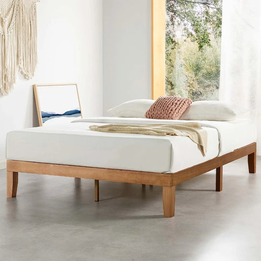 12" Classic Solid Wood Platform Bed Frame w/Wooden Slats (No Box Spring Needed), Natural, Easy to Assemble, Noise Free