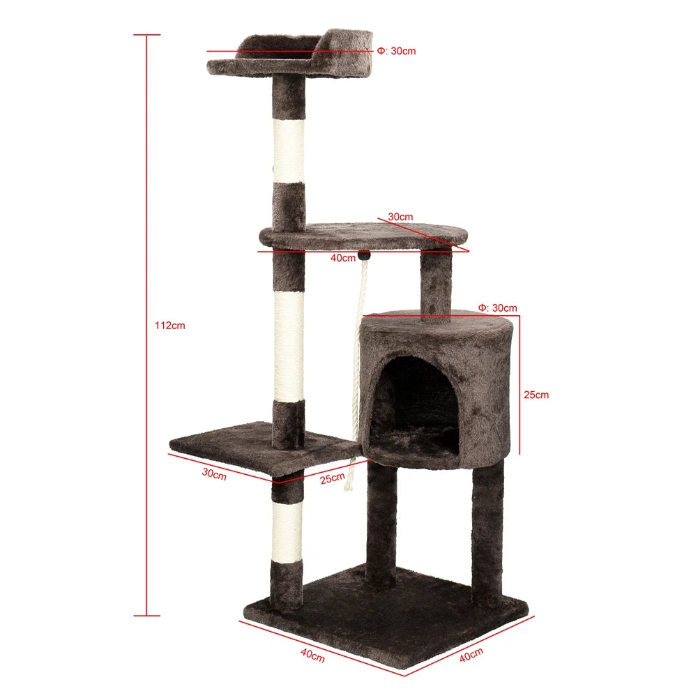 Cat Tree House Multi-layer Cat Climbing Tower Cat Scratching Posts Cover Plush Cloth Cat Condos Dangling Ball for Indoor Cats