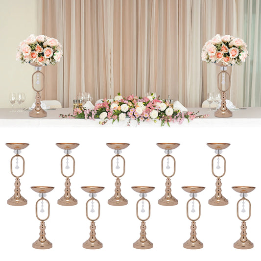 15.6in Tall Gold Pillar Candle Holder Table Decor Centrepiece for Dining Room, Vases for Flower Stand for Anniversary Party