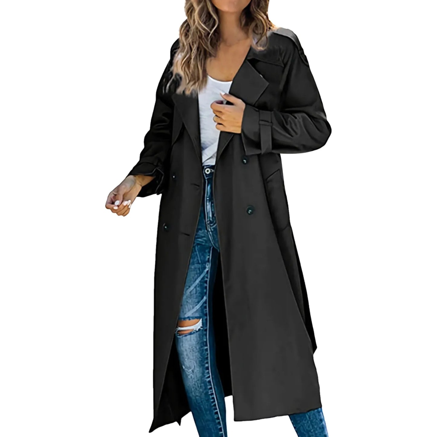 Korean Style Loose Oversized Women's Trench Coat Long Jacket Wind Coat Double-Breasted Lady Windbreaker Autumn Belted Outerwear