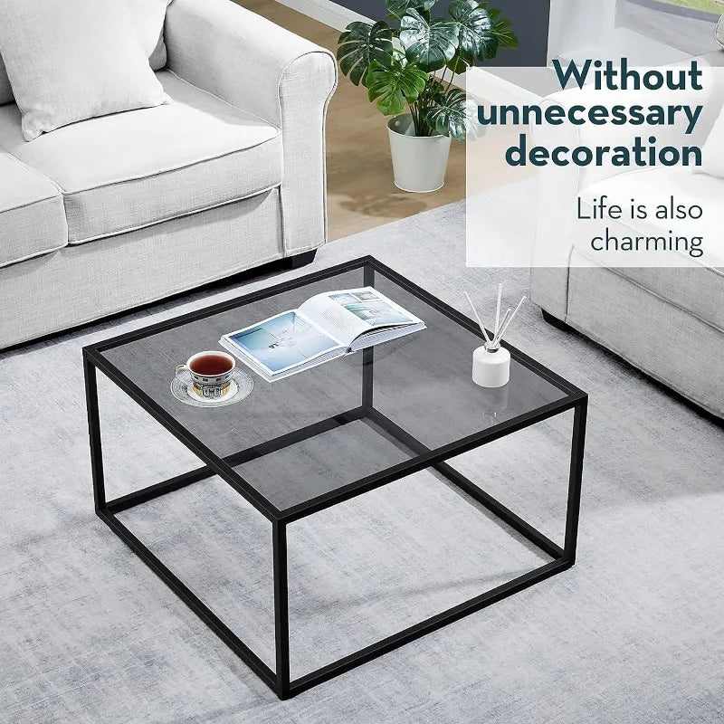 SAYGOER Glass Coffee Table, Small Modern Coffee Table Square Simple Center Tables for Living Room