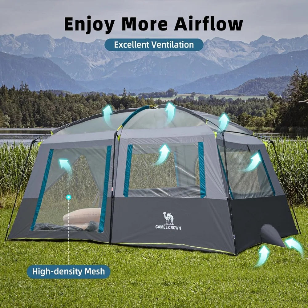 Camping Tents 10 Person Family Cabin Tent with 2 Doors and 4 Windows Large Multiple Room Tent with Floor Mats Tents