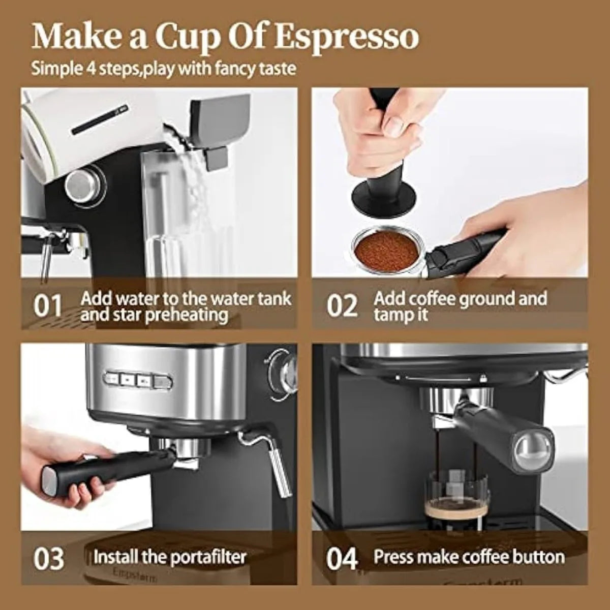 Espresso Machine 20 Bar,Espresso Coffee Maker w/ Milk Frother Steam Wand,Semi-Automatic Dual-nozzle Espresso Machine | USA | NEW