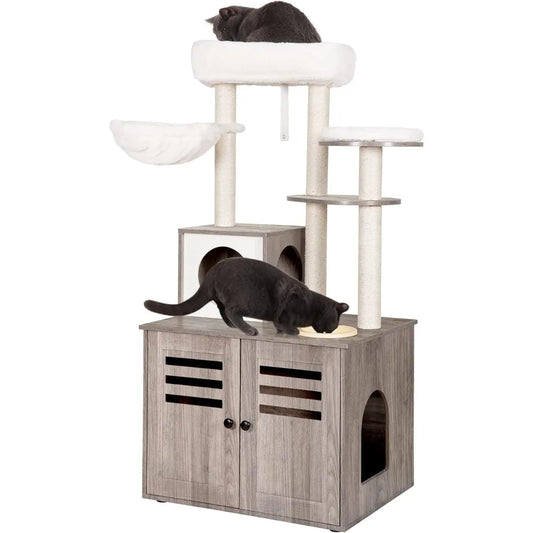 Scratch Tree for Cats Scratcher Modern Style Cat Tower Hammock All-in-one Indoor Cat Furniture With Large Platform and Condo Pet