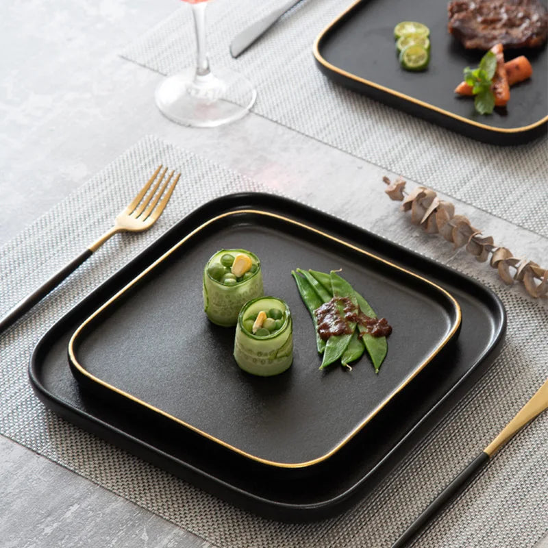 3 Size Black Dishes for Serving Matte Complete Tableware of Dishes  Pieces Square Table Plates Food Plates Set Plate Ceramic