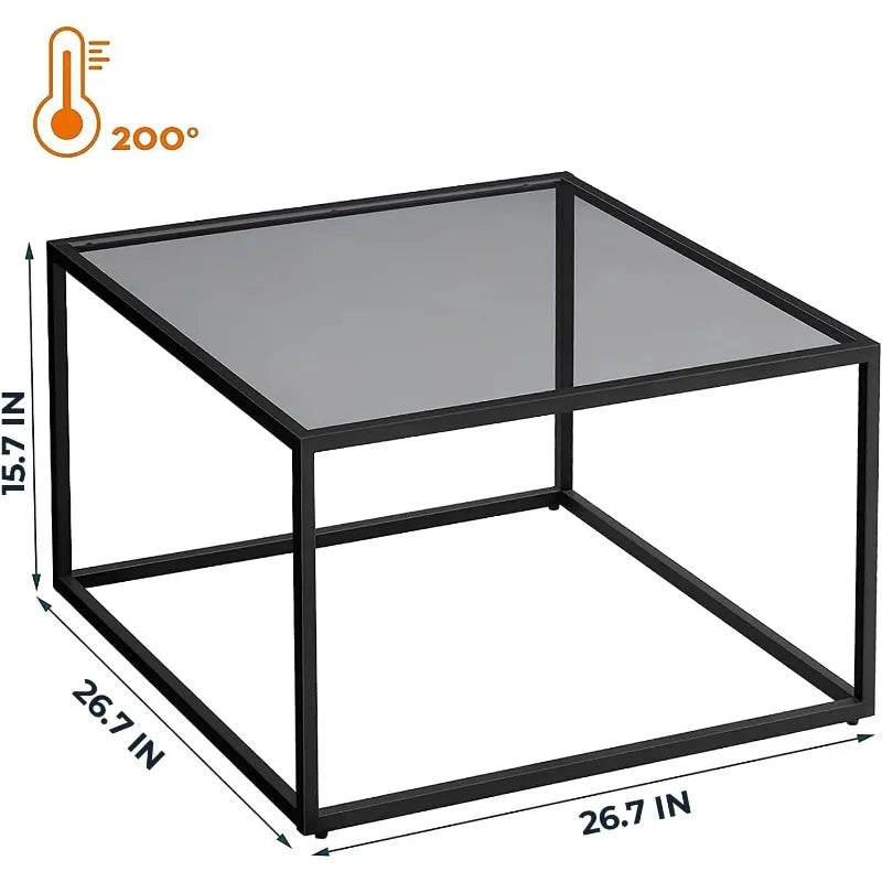 SAYGOER Glass Coffee Table, Small Modern Coffee Table Square Simple Center Tables for Living Room