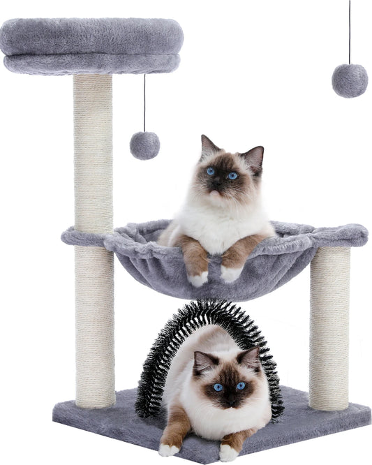 Height90CM Small Cat Tree Tower for Indoor with Hammock Detachable Grooming Brush Full Wrapped Sisal Scratching Posts For Kitten